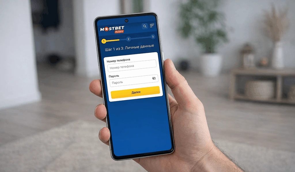 ППошаговая регистрация на официальном сайте Mostbet Россия через смартфон